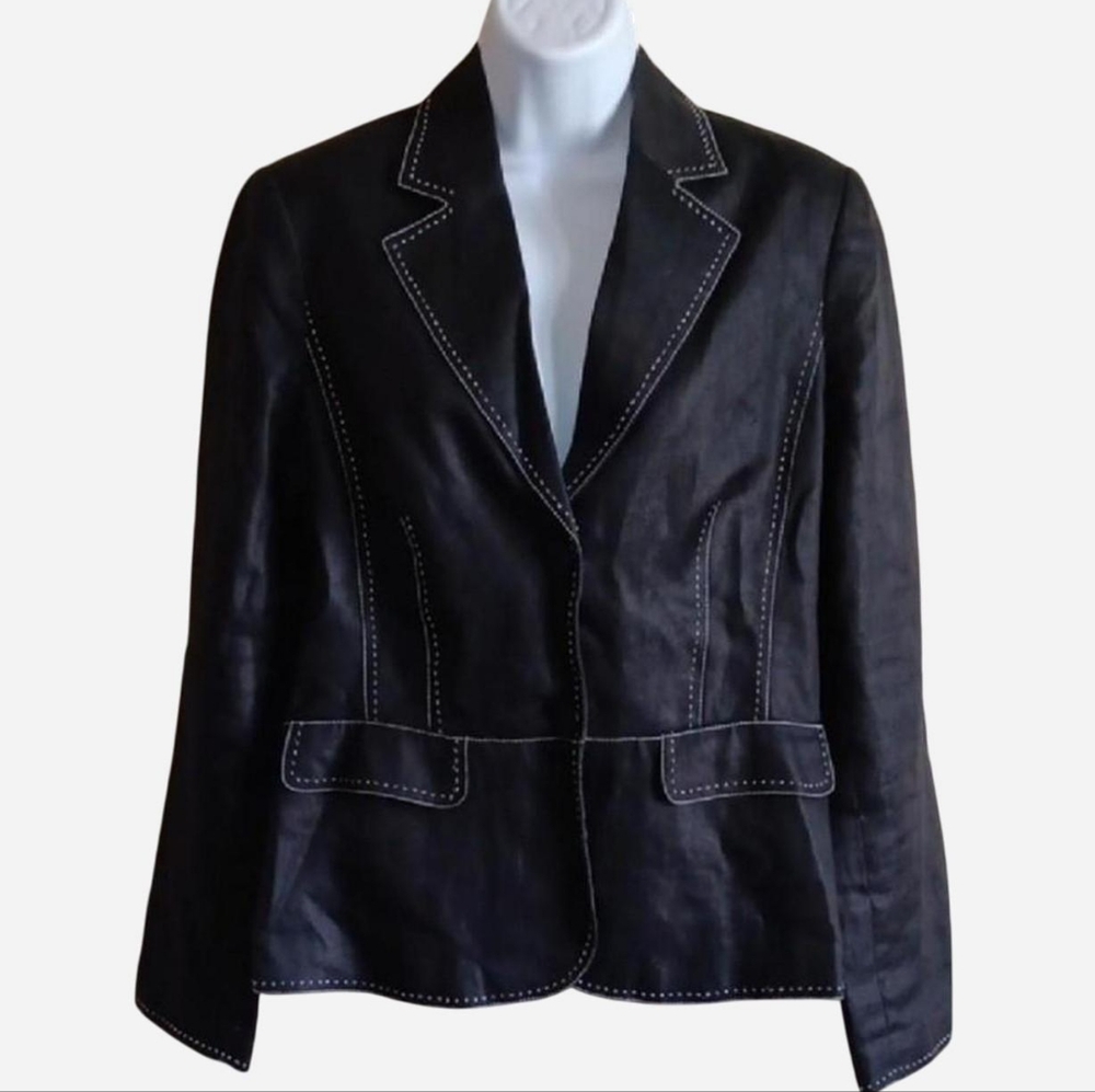 Vintage Liz Claiborne Black Blazer with White Stitching, Goth Punk Vkei, Size 12